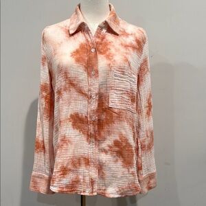 ROAN + RYAN SIZE XS White and Orange Long Sleeve Relaxed Button Down Shirt